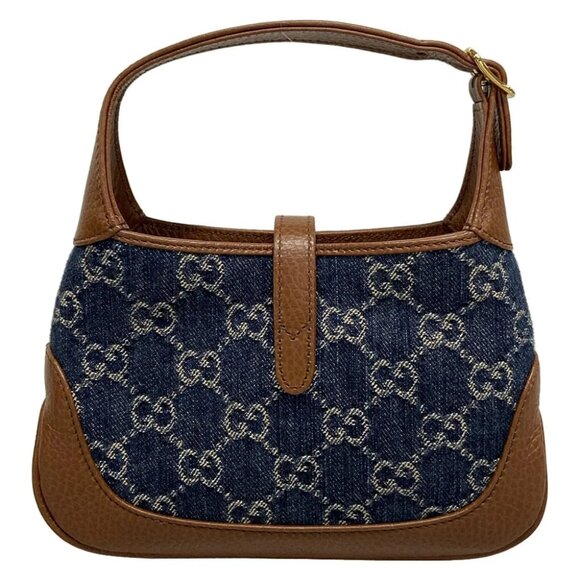 GUCCI Jackie 1961 mini bag Navy Brown Denim Leather Handbag - Picture 3 of 16
